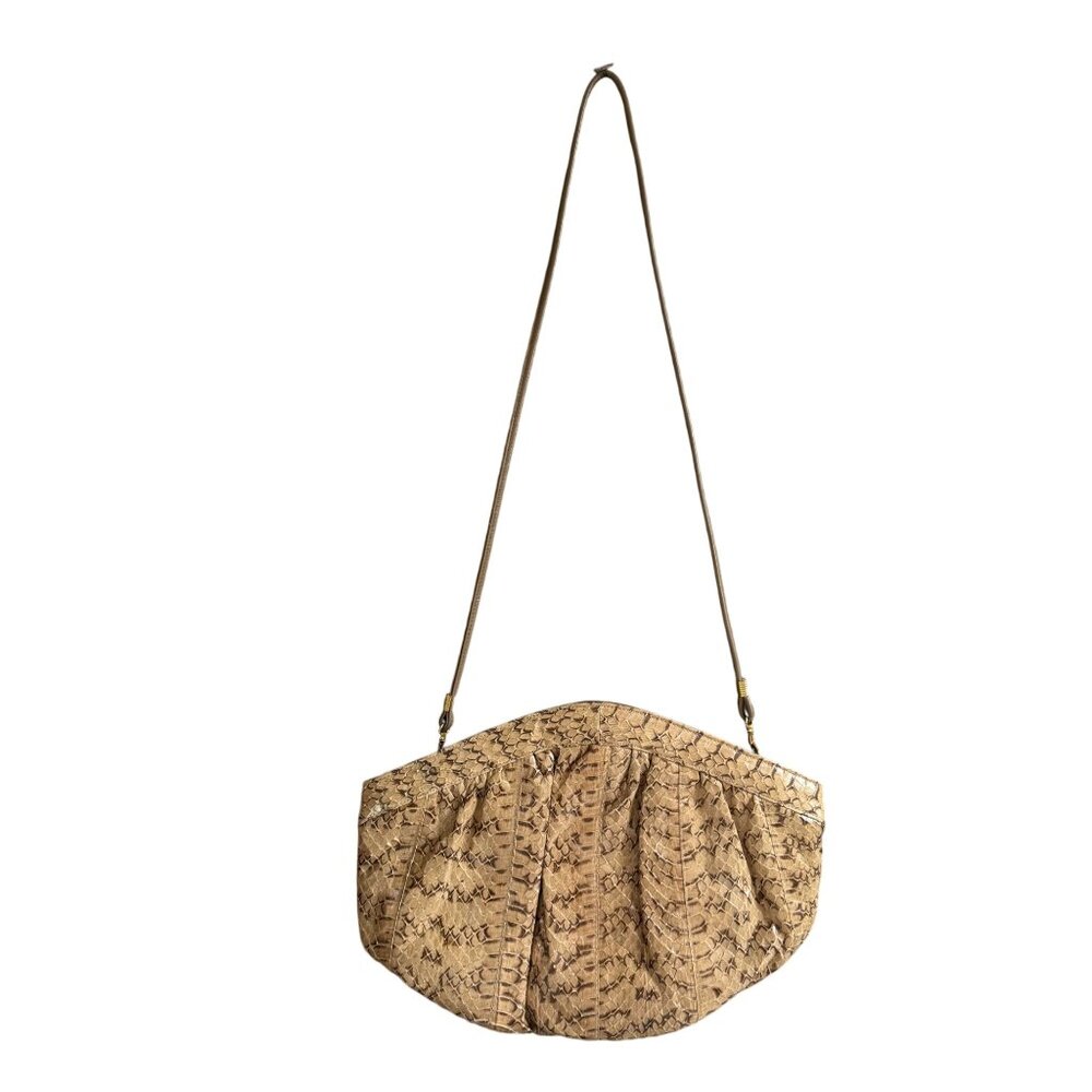 Divina Leather Genuine Snakeskin Print Strap Crossbody Bag Women's Beige Brown